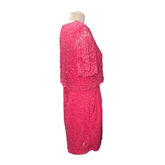 Taylor Womens Hot Pink Floral Lace Overlay Dress Size 10 Short Sleeves Crew Neck - Picture 16 of 16